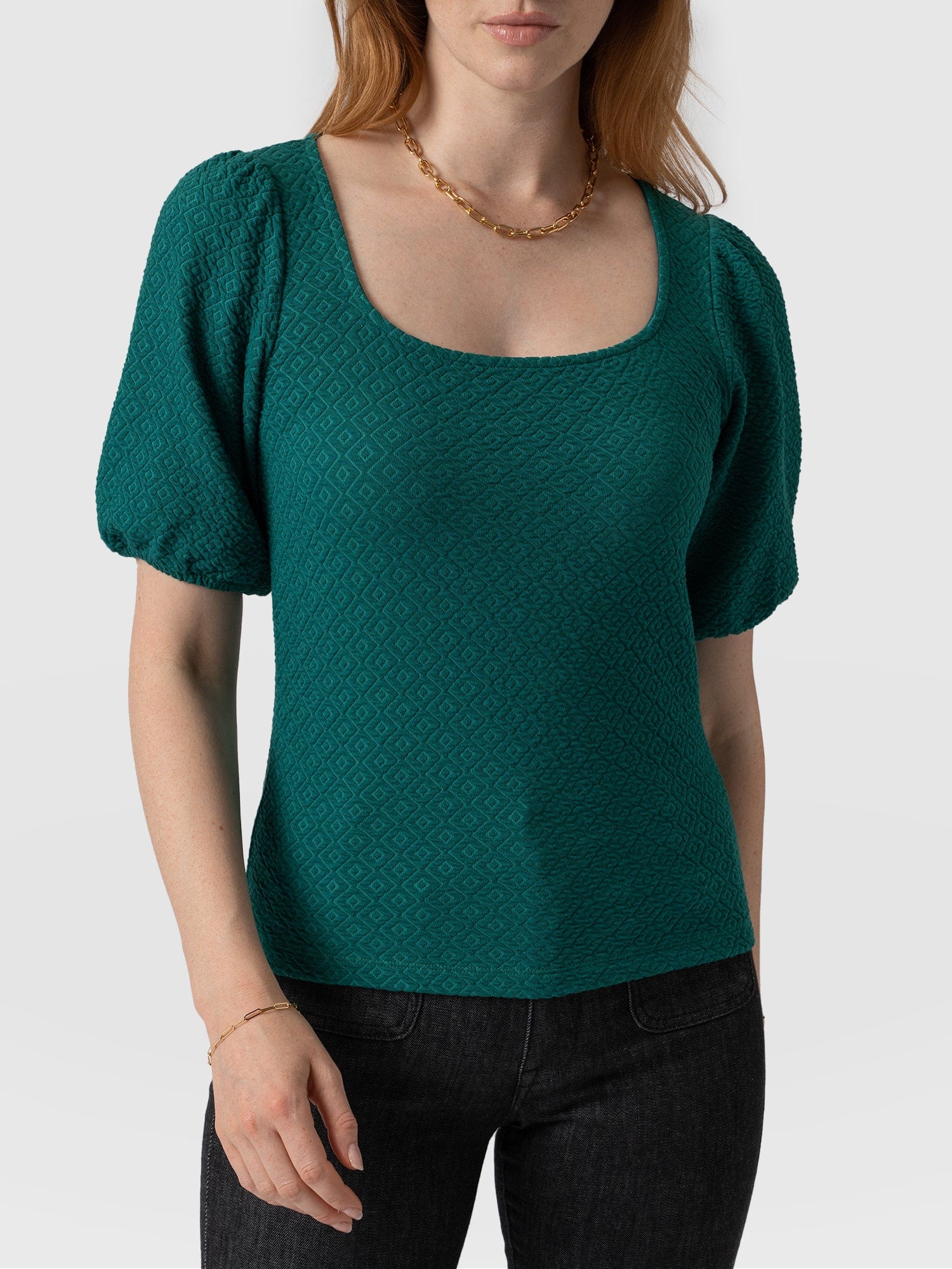 Olivia Puff Sleeve Tee Alpine Green - Women's T-shirts | Saint + Sofia® EU